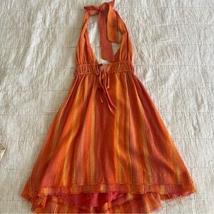 Urban Outfitters Orange Sunshine Stripe Linen Halter Mini Dress